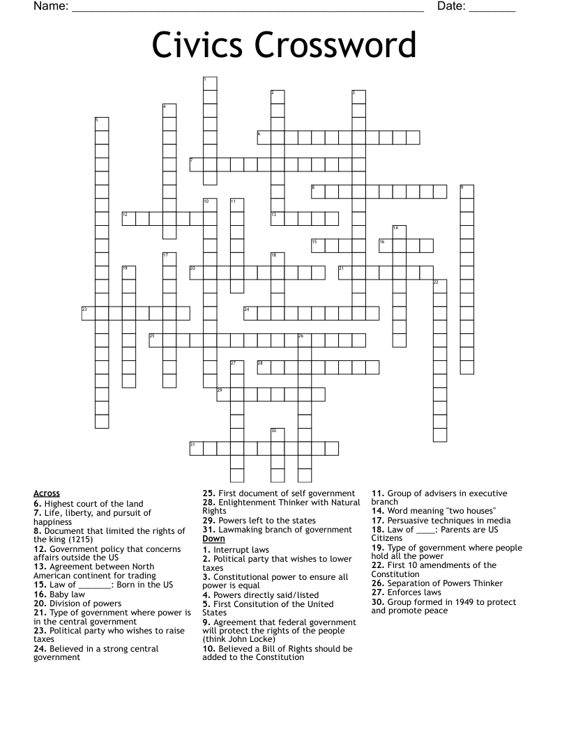 Civics Crossword 