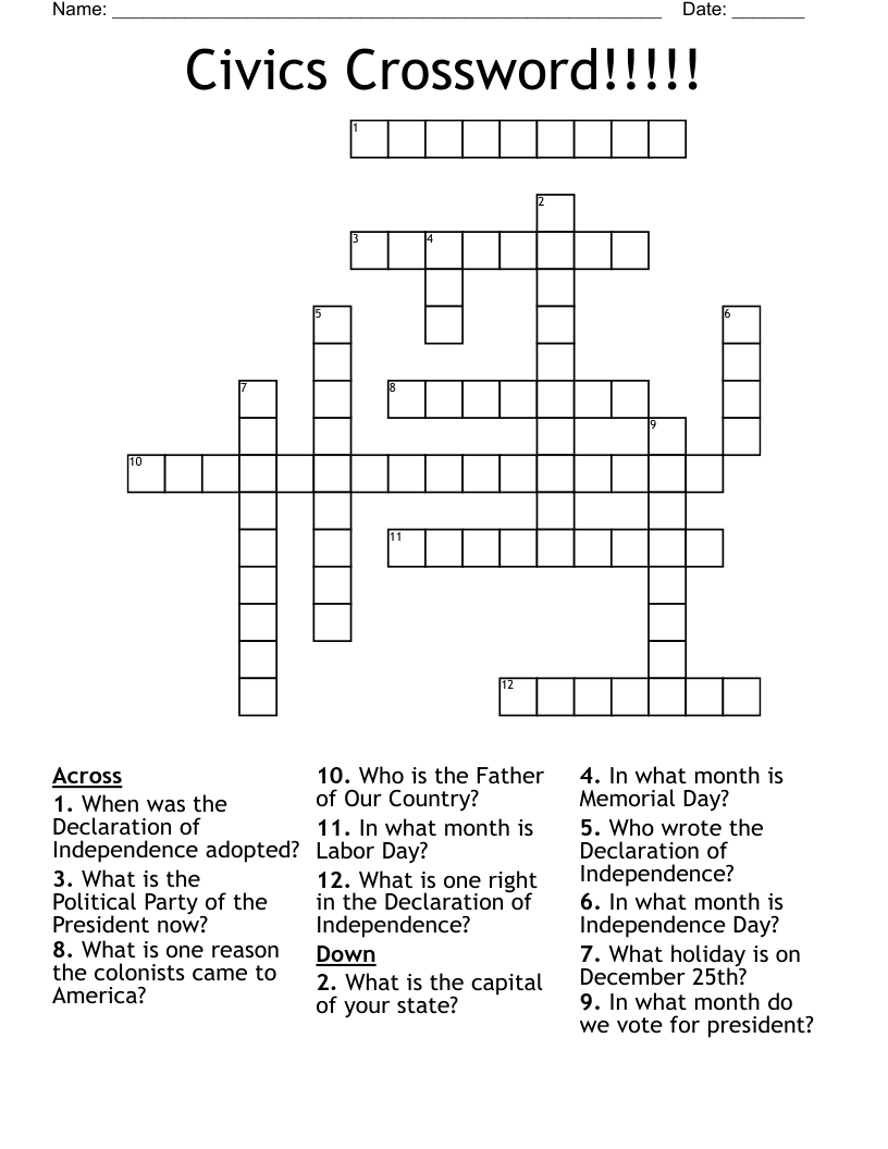 Civics Crossword!!!!! 