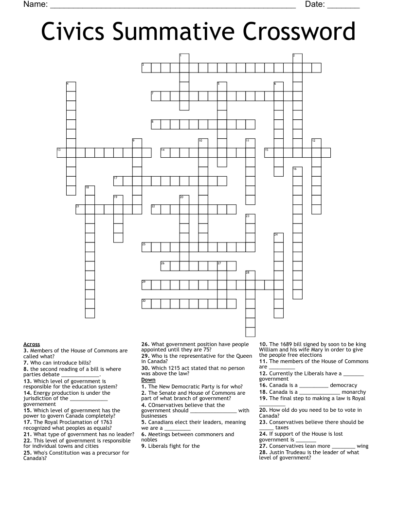 Civics Summative Crossword