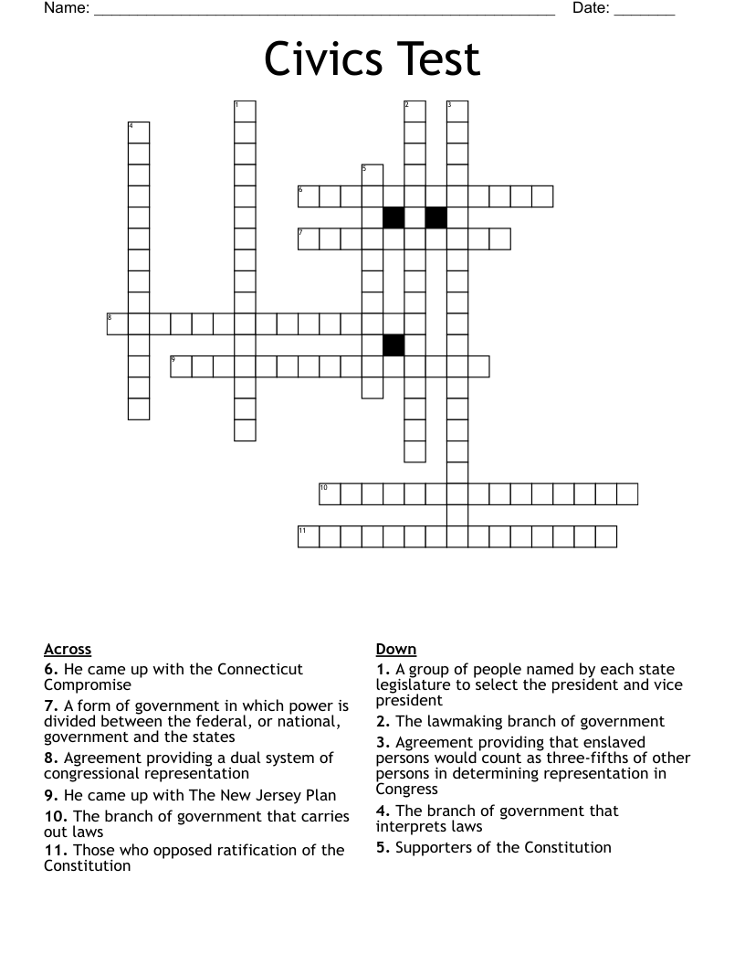 Civics Test Crossword