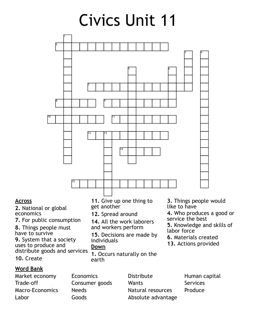 Civics Unit 11 Crossword