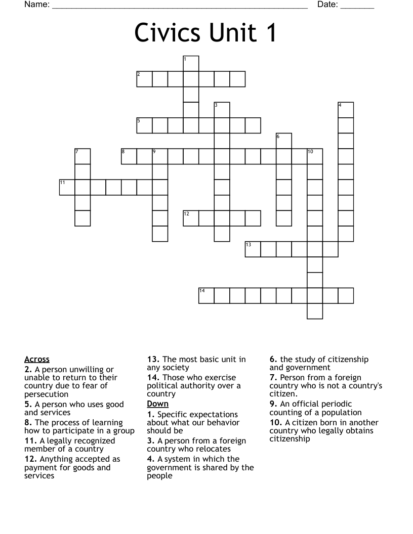Civics Unit 1 Crossword