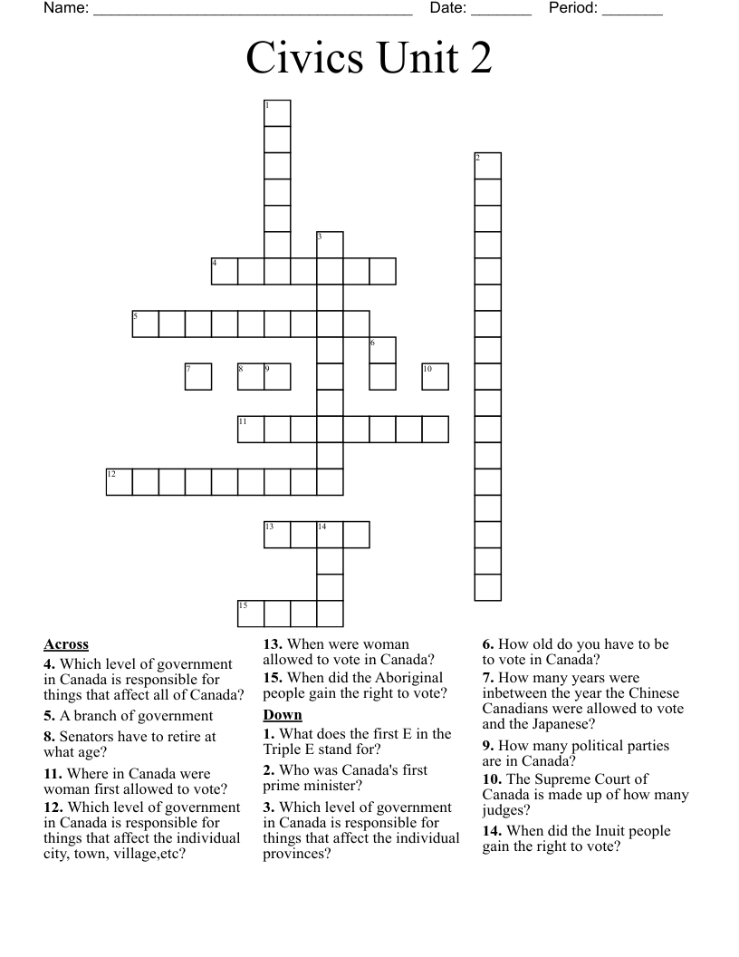 Civics Unit 2 Crossword
