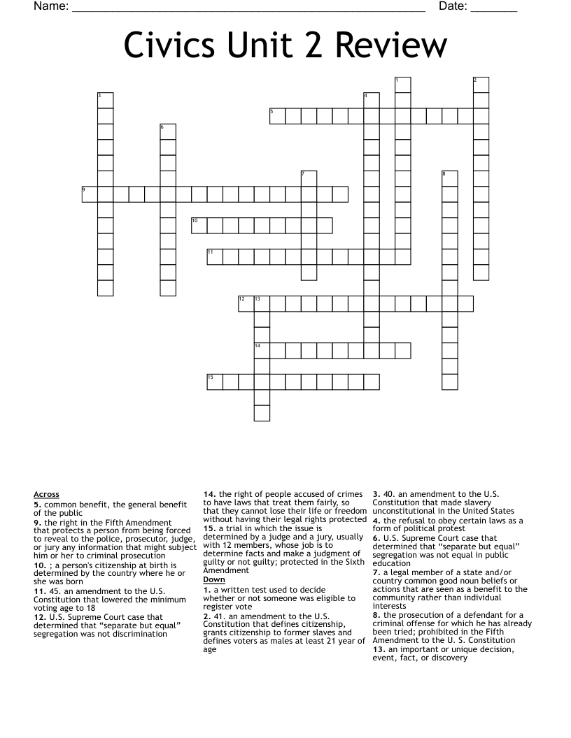 Civics Unit 2 Review Crossword
