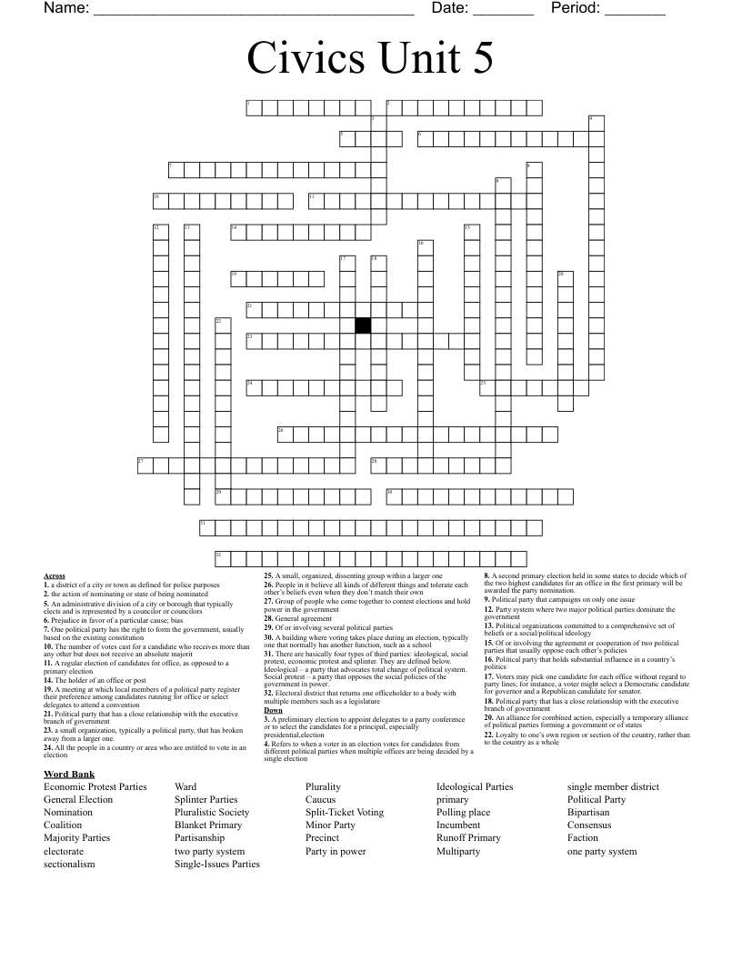 Civics Unit 5 Crossword