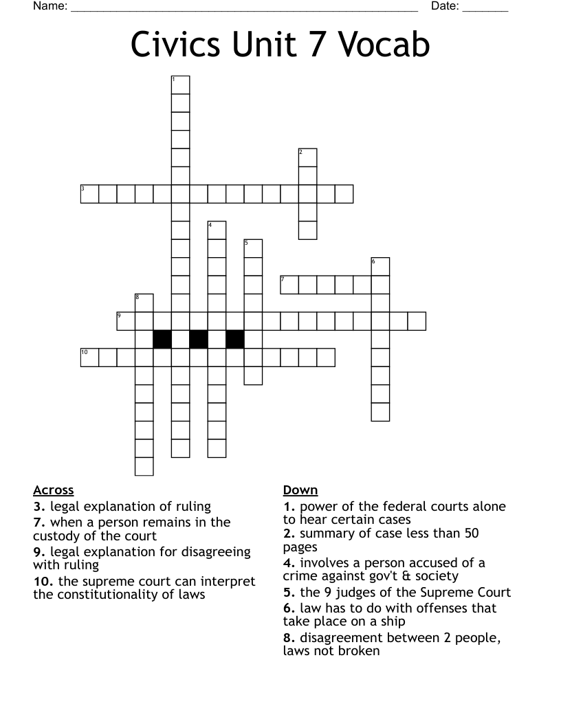 Civics Unit 7 Vocab  Crossword