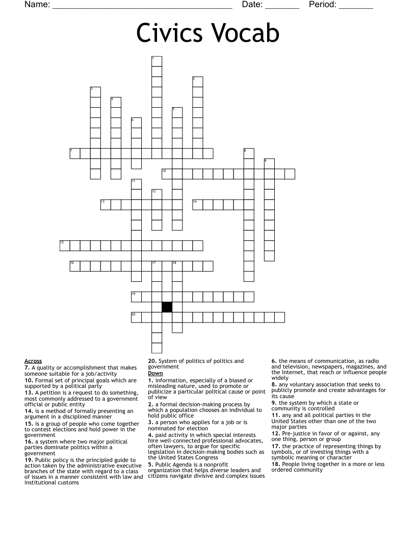 Civics Vocab Crossword