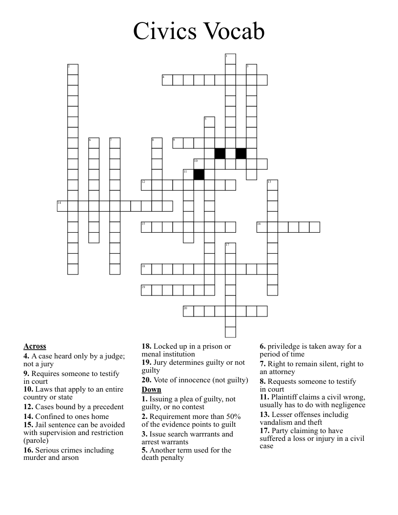 Civics Vocab Crossword