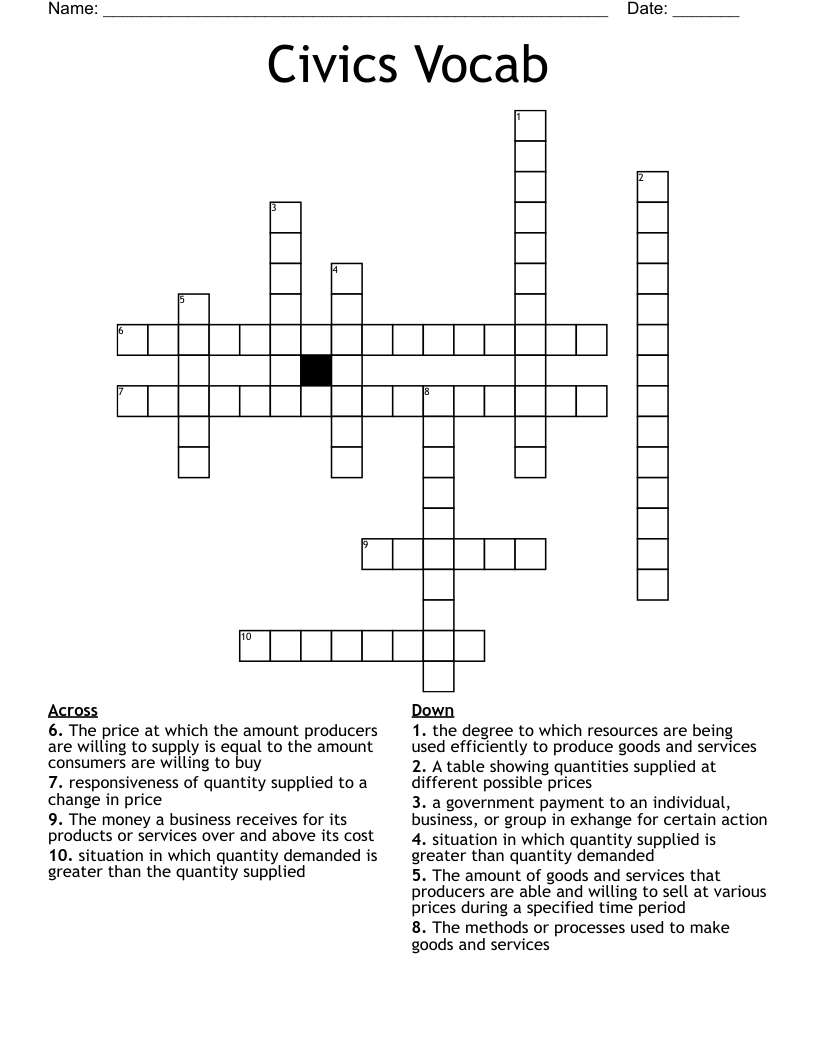 Civics Vocab Crossword