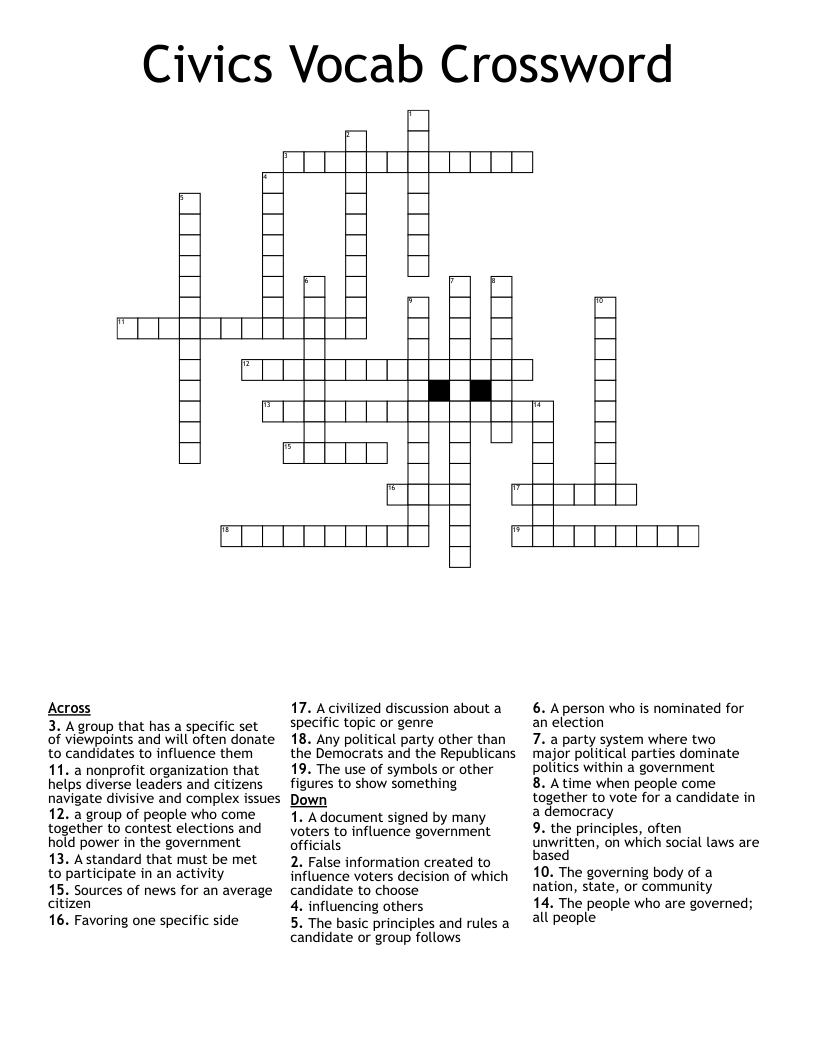 Civics Vocab Crossword