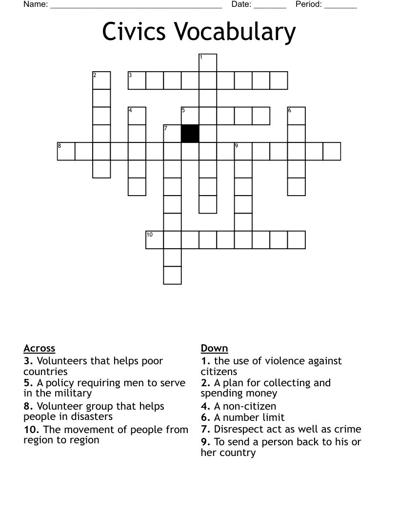 Civics Vocabulary Crossword