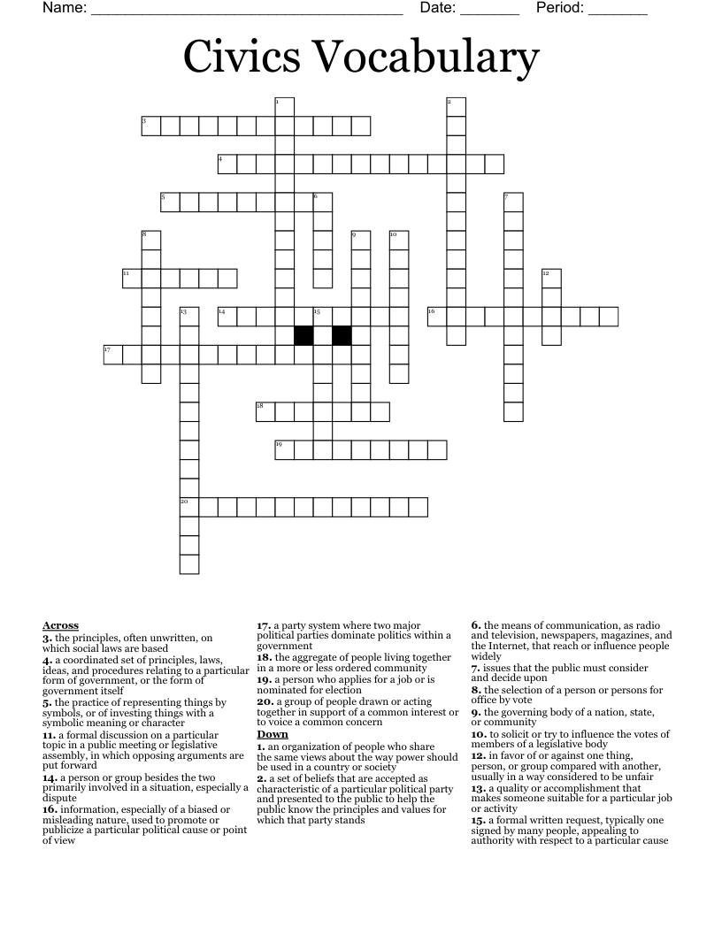 Civics Vocabulary Crossword