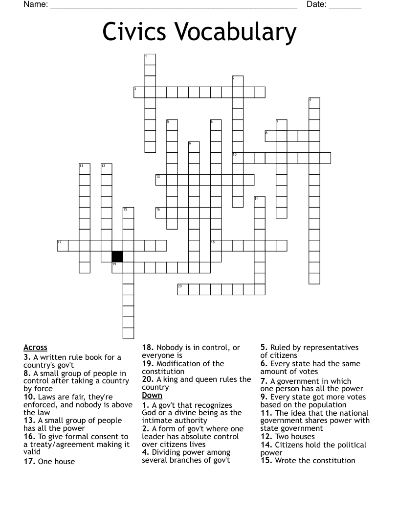Civics Vocabulary Crossword