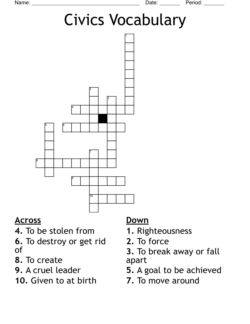 Civics Vocabulary Crossword