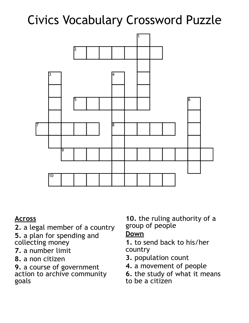 Civics Vocabulary Crossword Puzzle 
