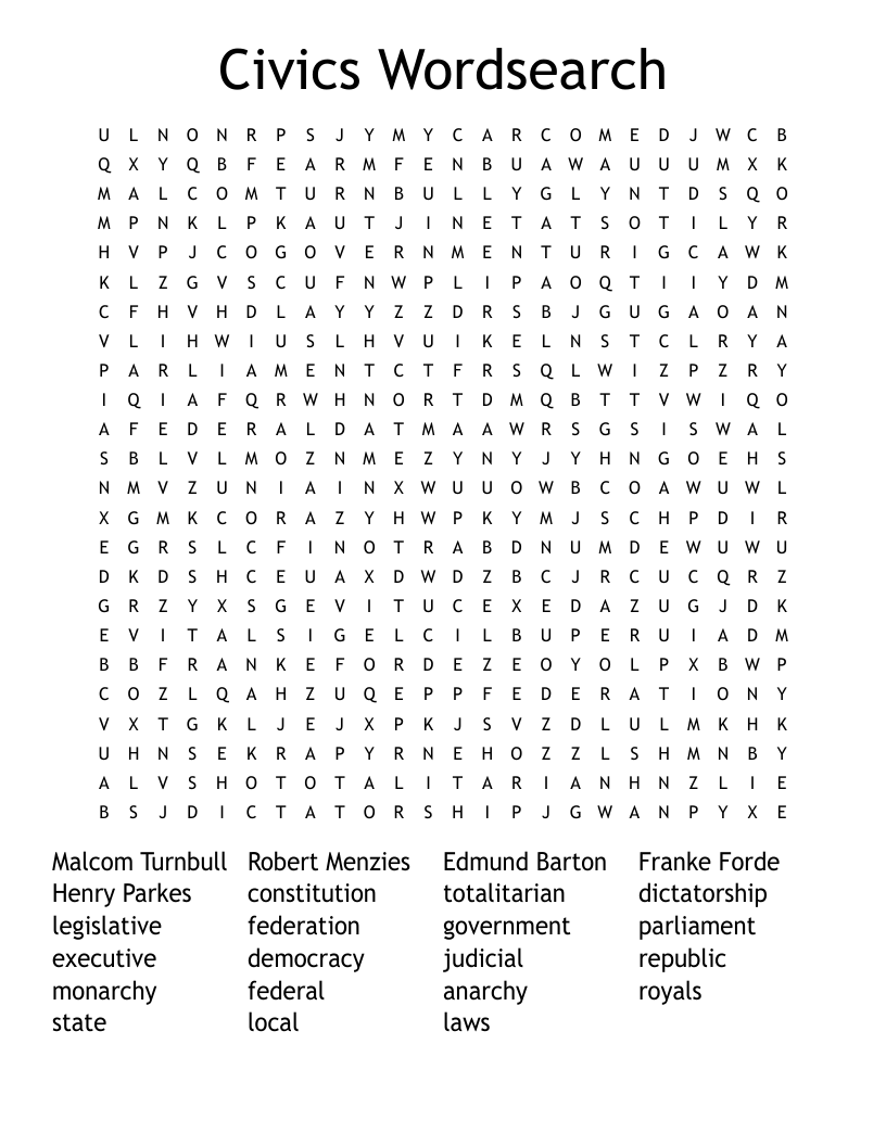 Civics Wordsearch