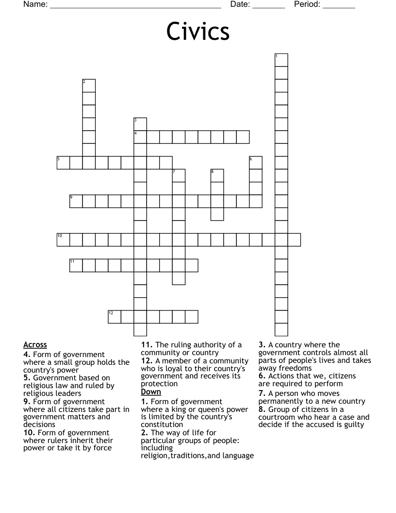Civics  Crossword