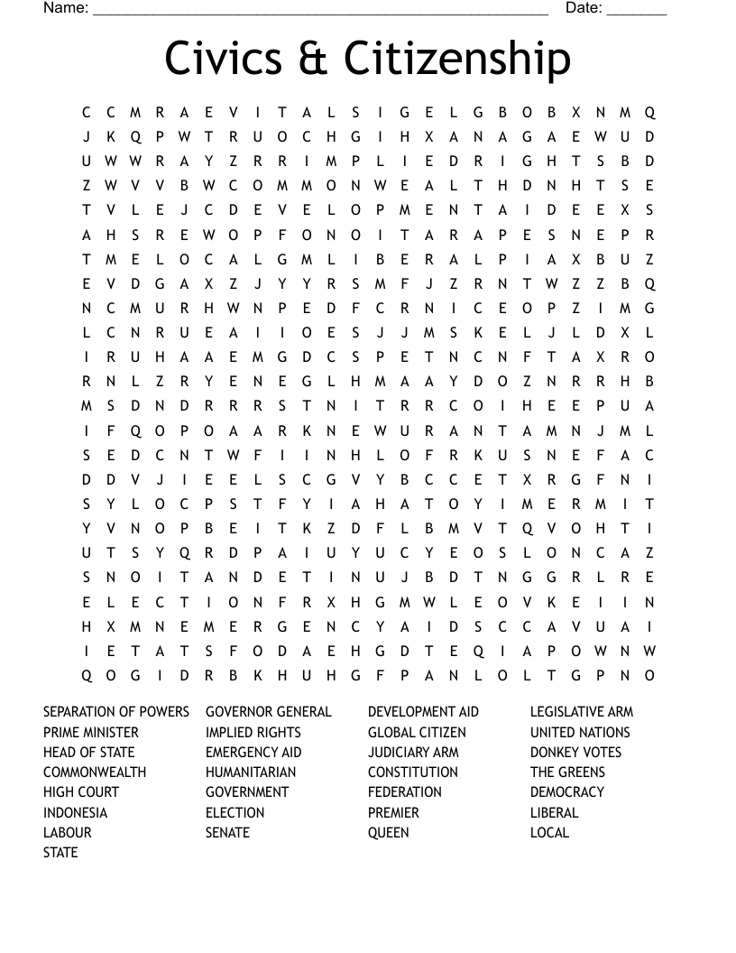 Civics & Citizenship Word Search
