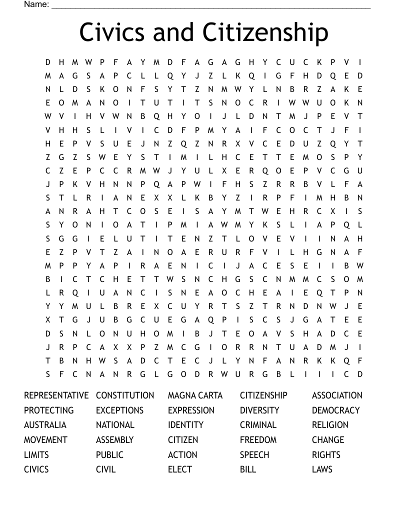 Civics and Citizenship Word Search