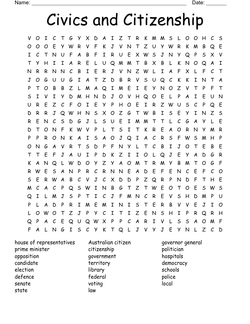 Civics and Citizenship Word Search