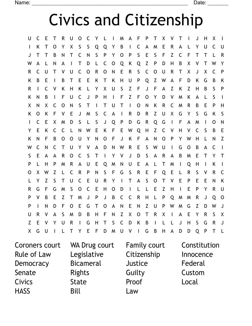 Civics and Citizenship Word Search
