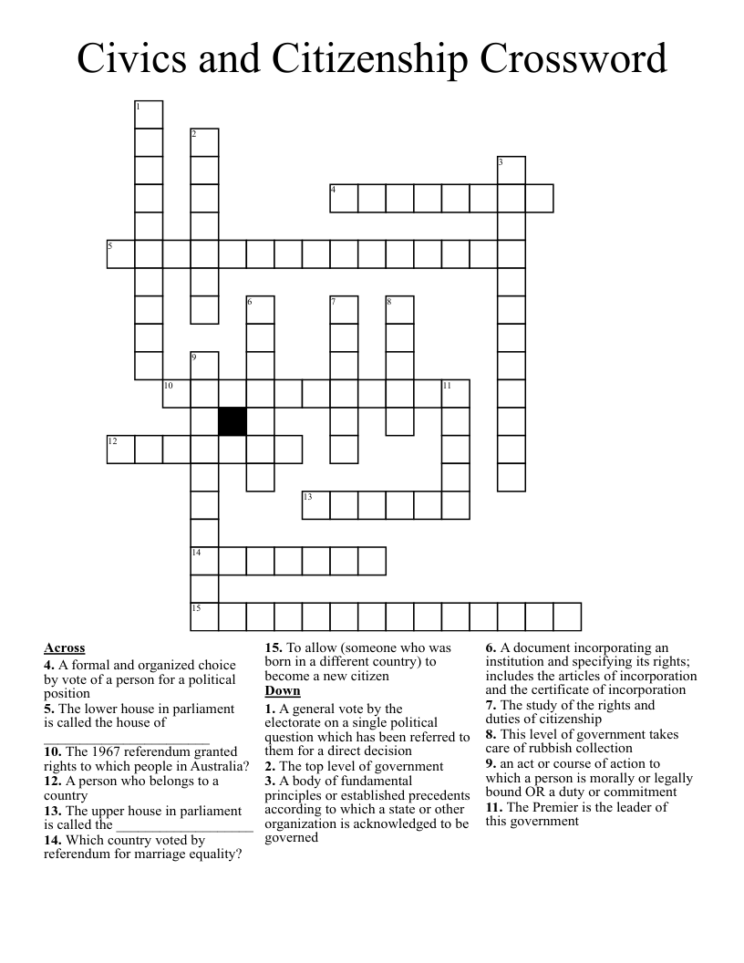Civics and Citizenship Crossword