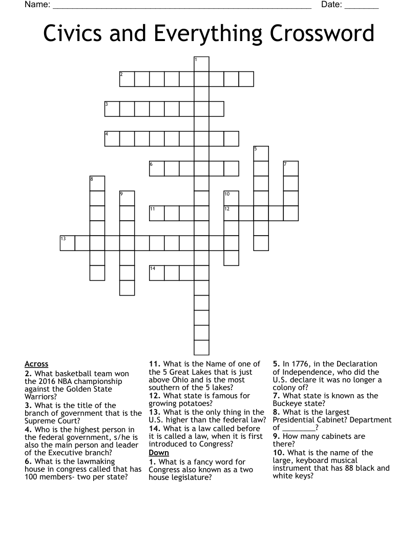 Civics and Everything Crossword