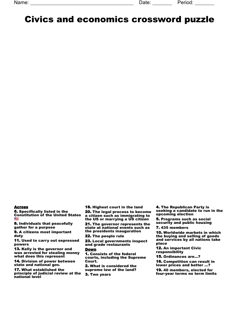 Civics and economics crossword puzzle
