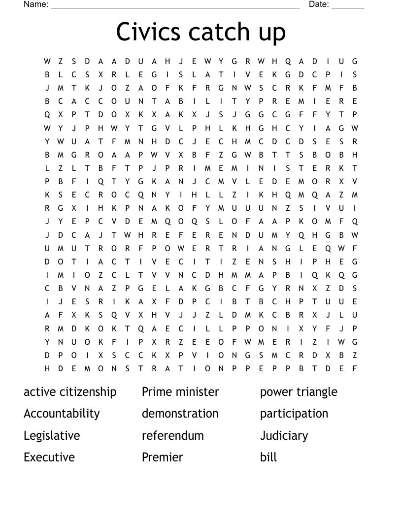 Civics catch up Word Search