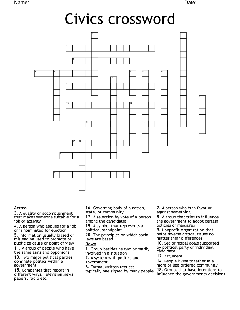Civics crossword