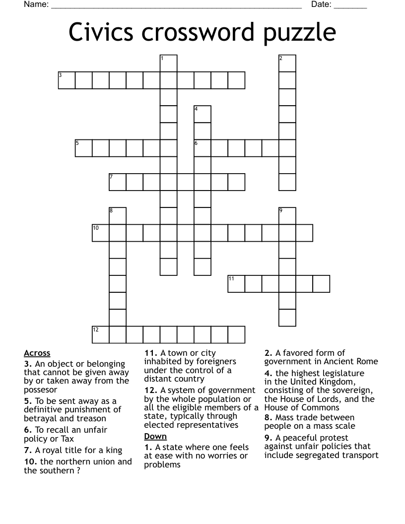 Civics crossword puzzle