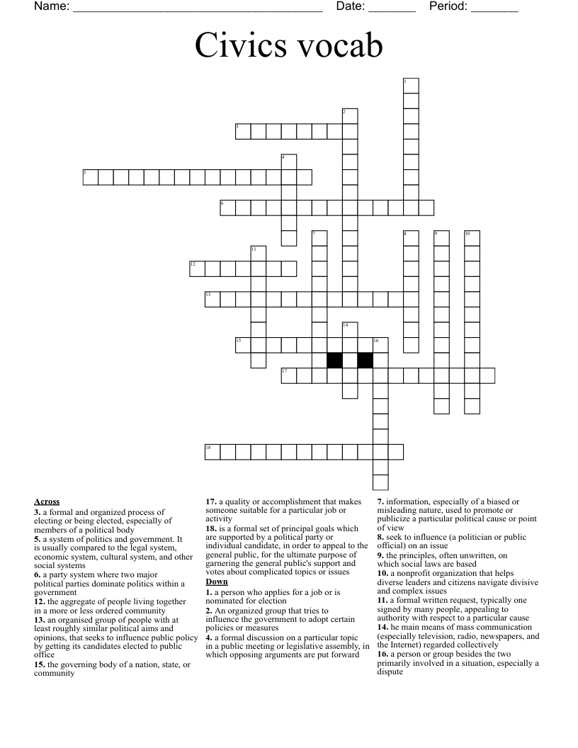 Civics vocab  Crossword