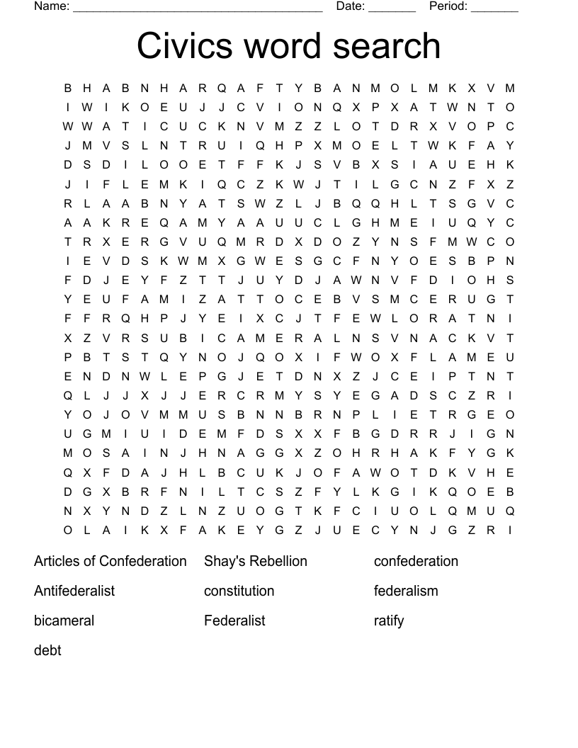 Civics word search
