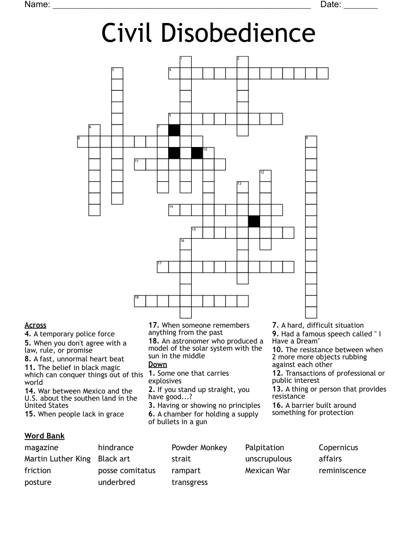 Civil Disobedience  Crossword