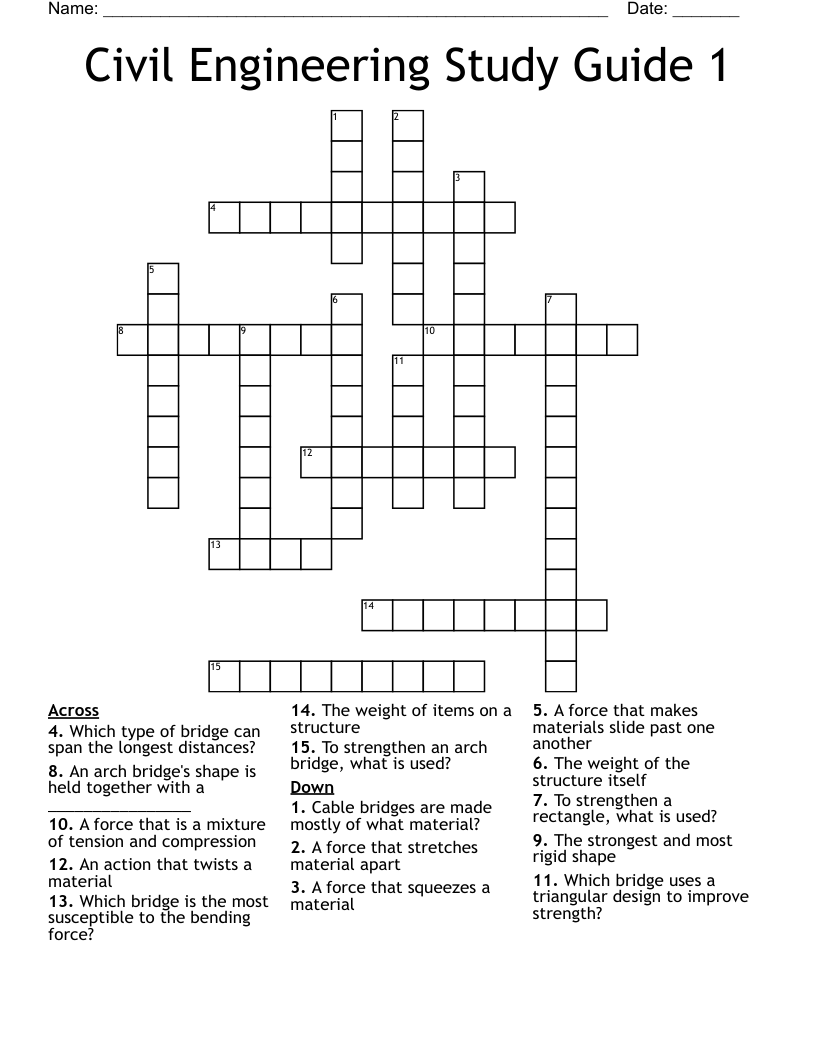 Civil Engineering Study Guide 1 Crossword