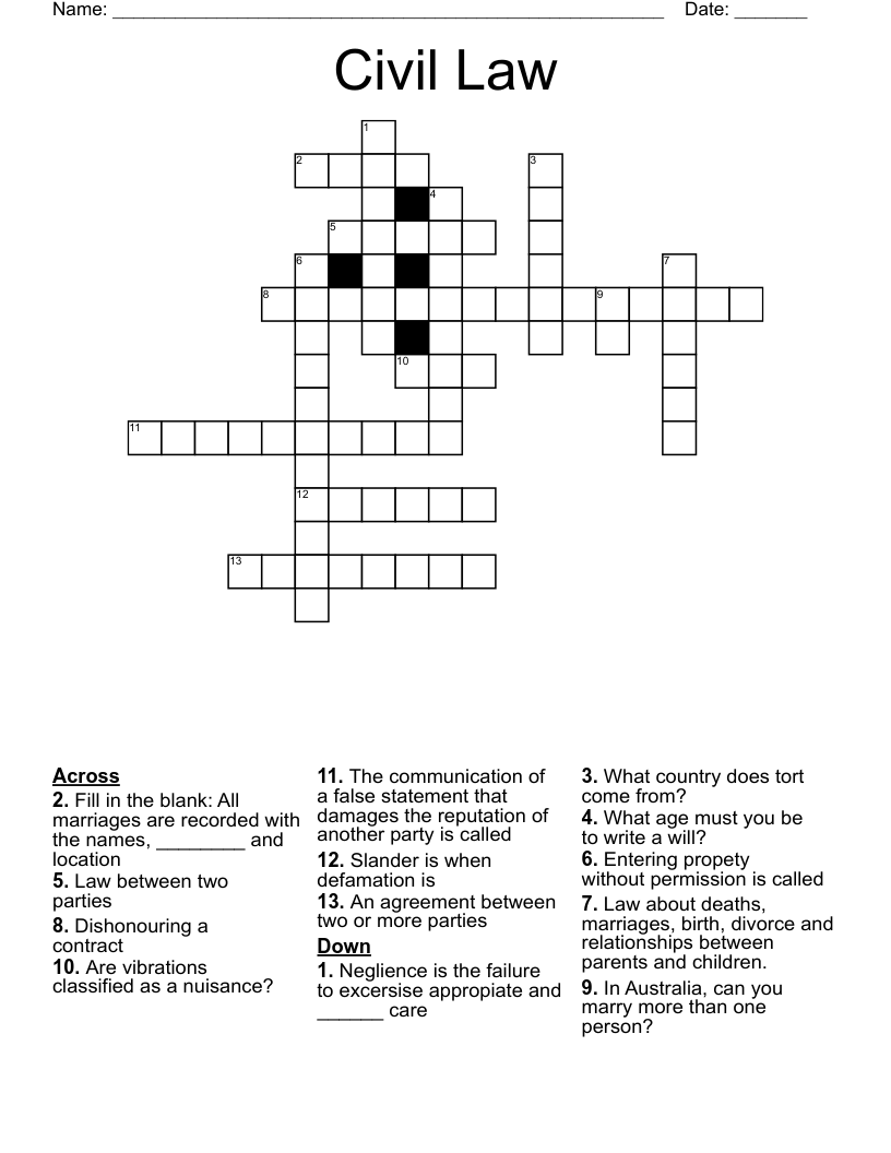 Civil Law Crossword