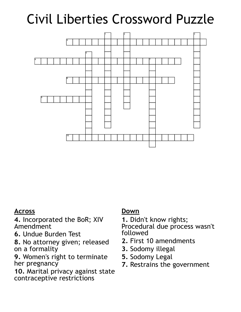 Civil Liberties Crossword Puzzle 