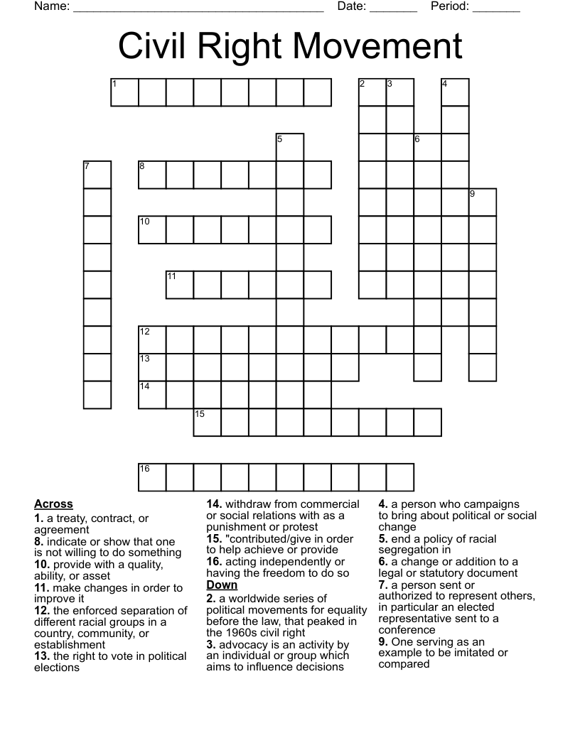 Civil Right Movement Crossword