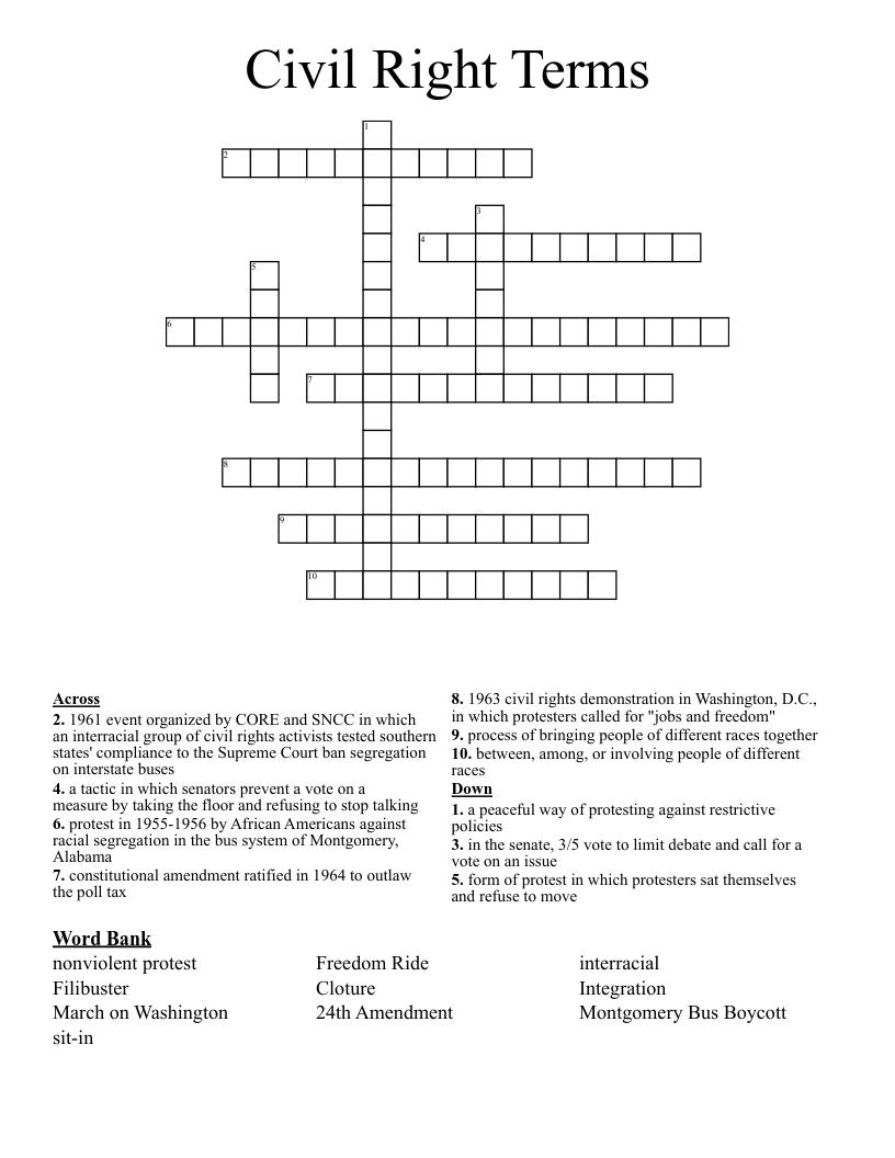 Civil Right Terms Crossword