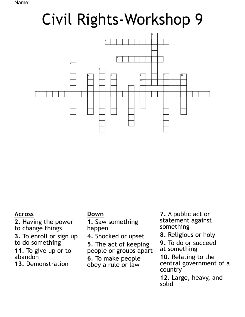 Civil Rights-Workshop 9 Crossword
