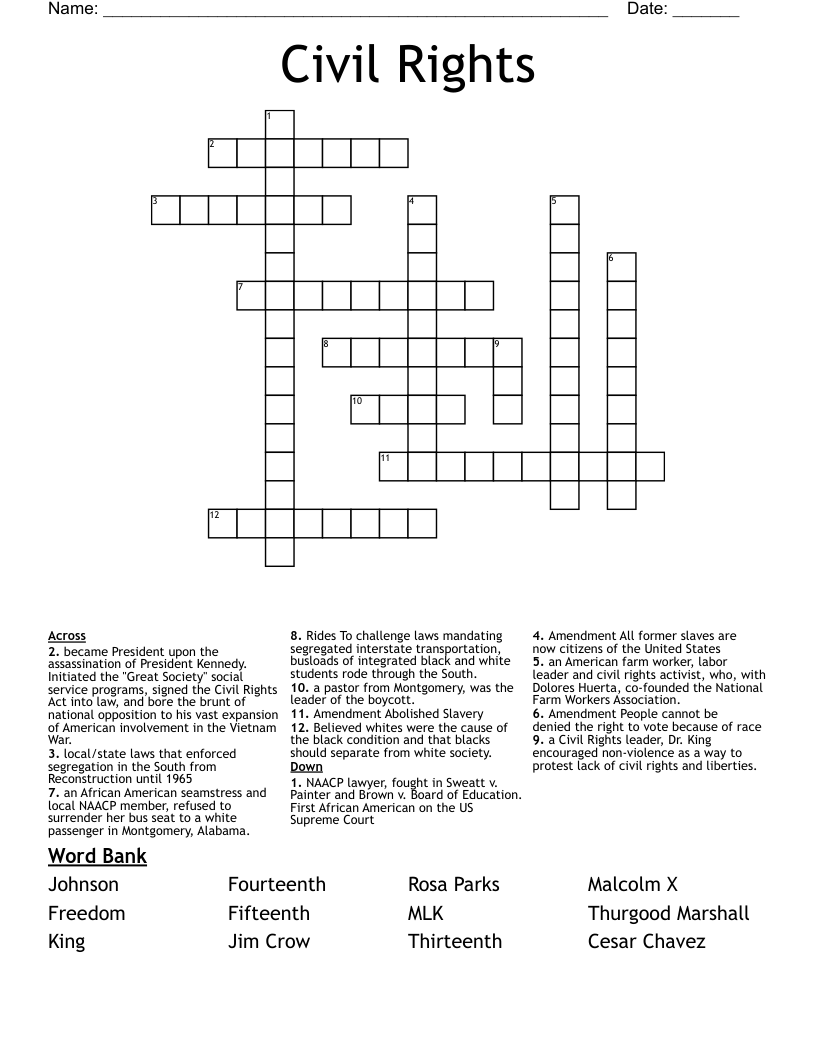 Civil Rights Crossword