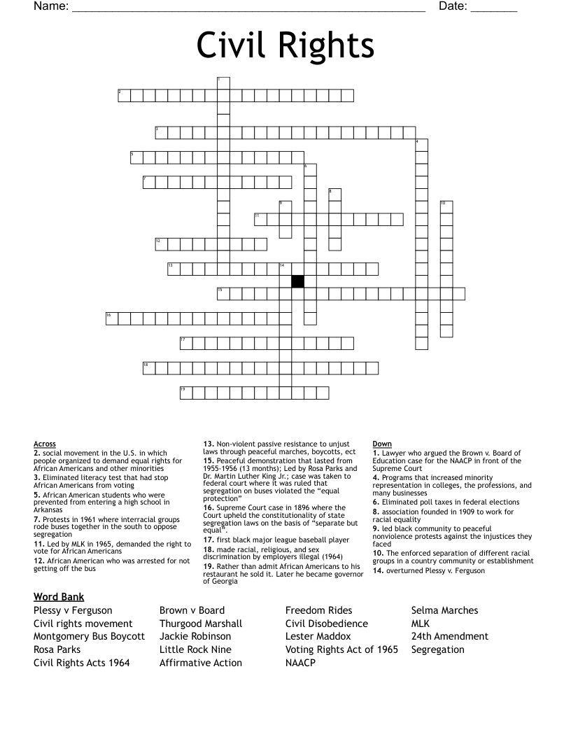 Civil Rights Crossword