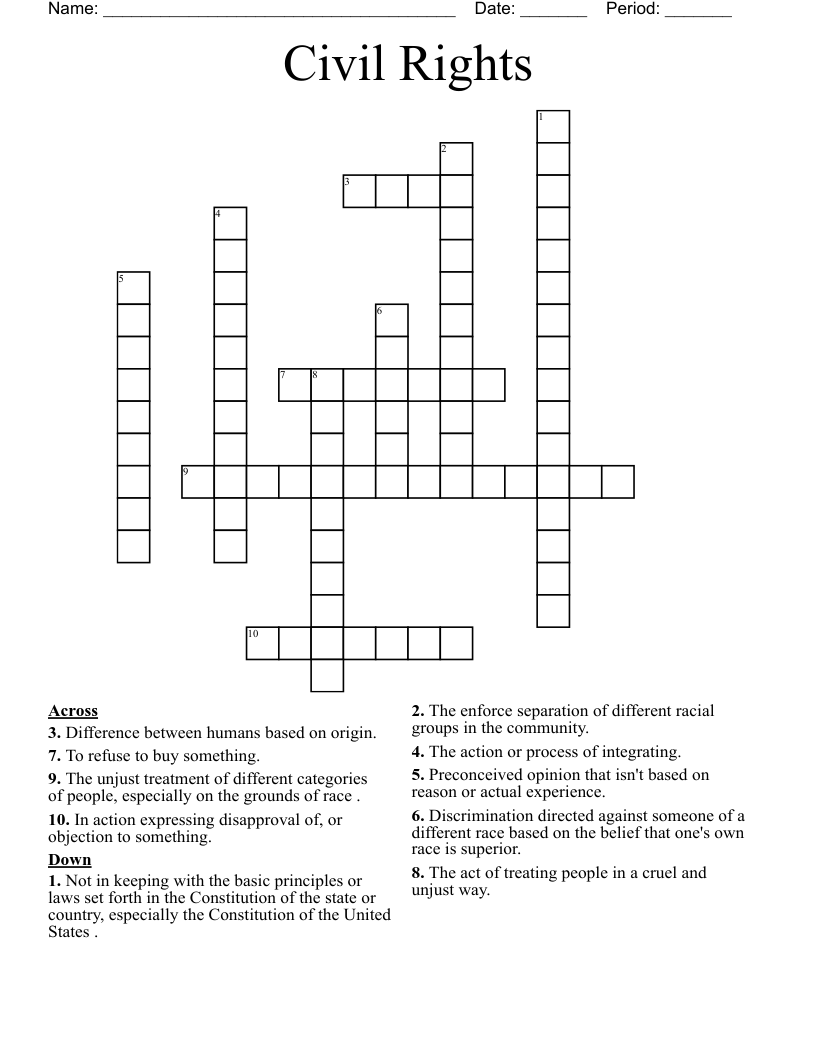Civil Rights Crossword