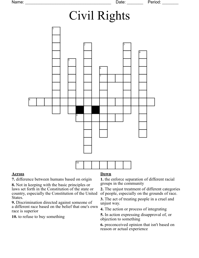 Civil Rights Crossword