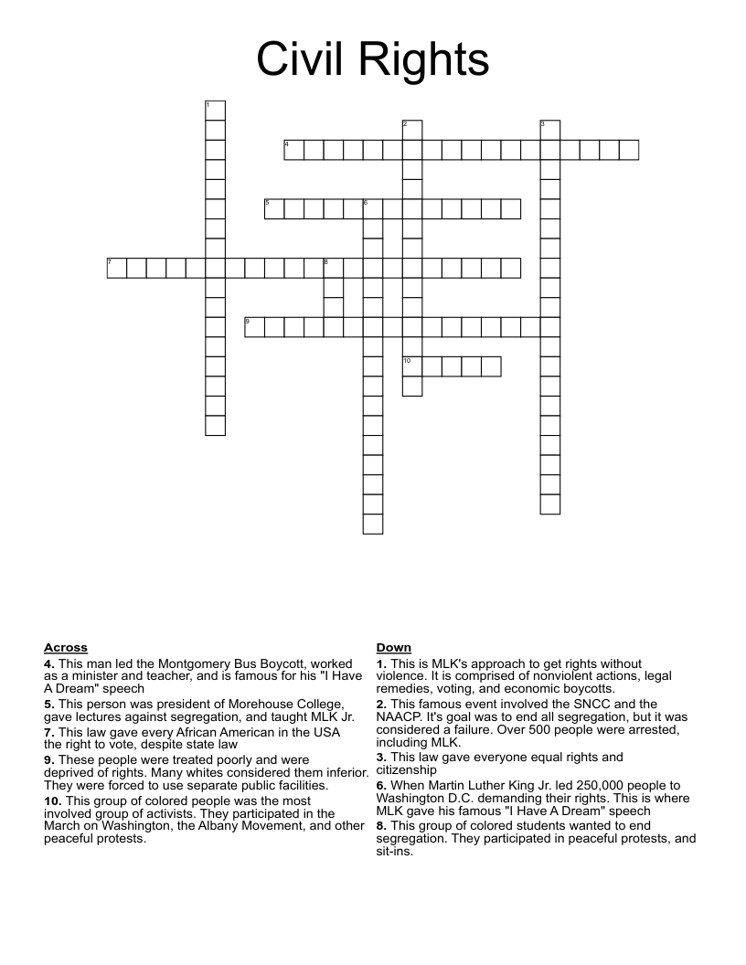 Civil Rights Crossword