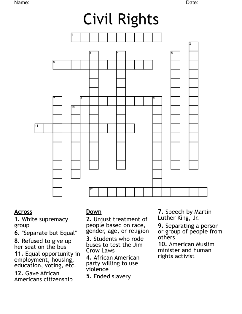 Civil Rights Crossword