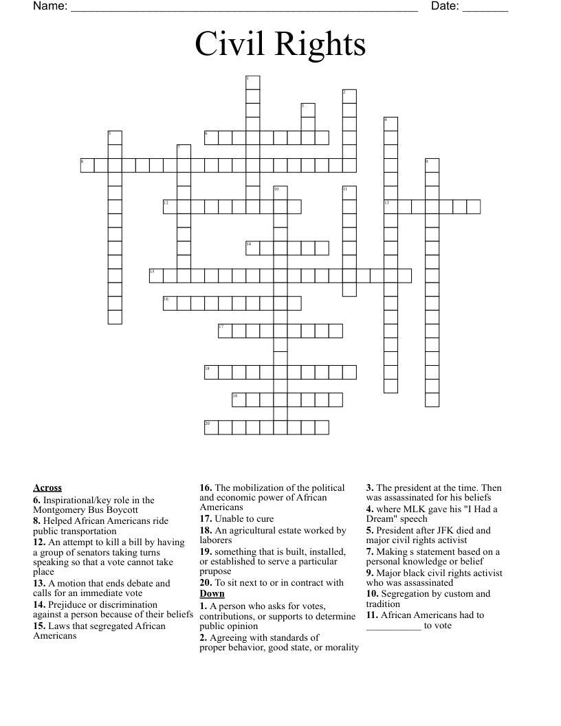 Civil Rights Crossword
