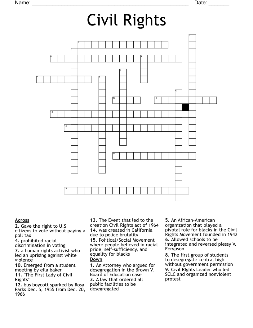 Civil Rights Crossword