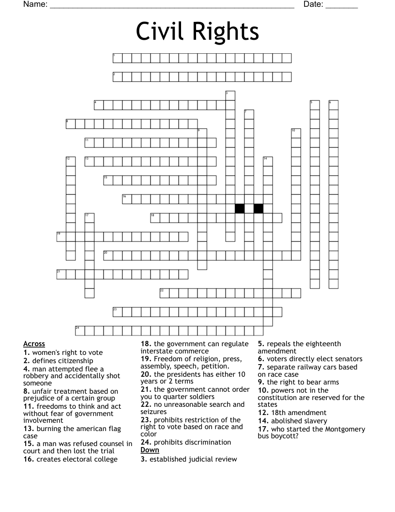 Civil Rights Crossword