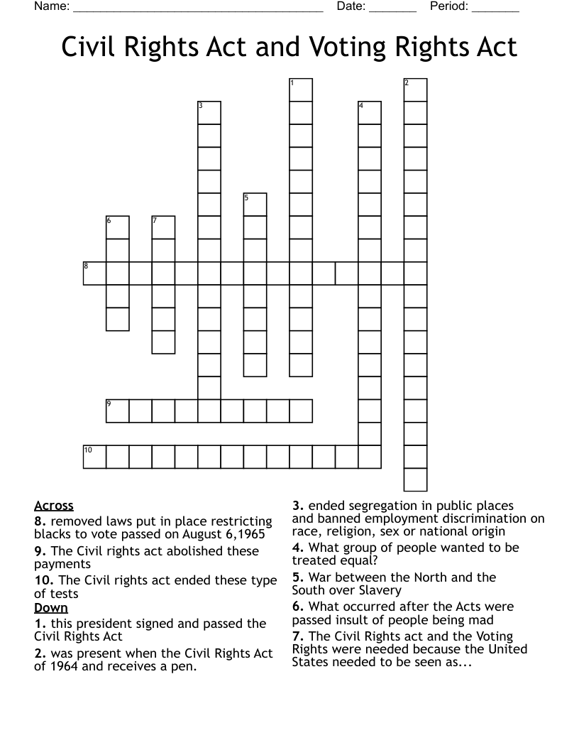 Civil Rights Act and Voting Rights Act Crossword